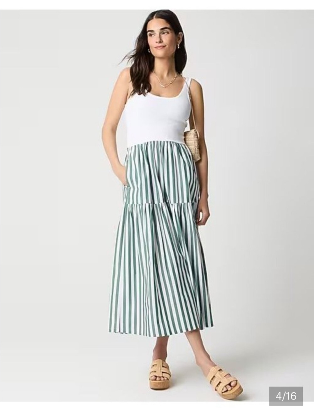 J. Crew Striped Tiered Maxi Skirt in Green and White